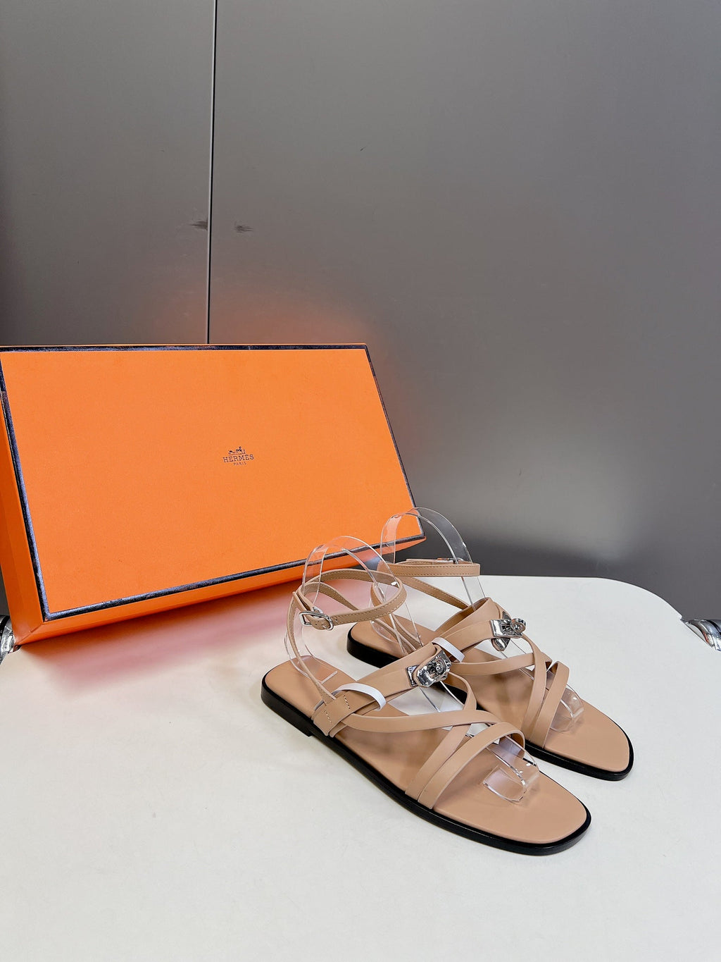 Hermes June Sandal Beige Calfskin