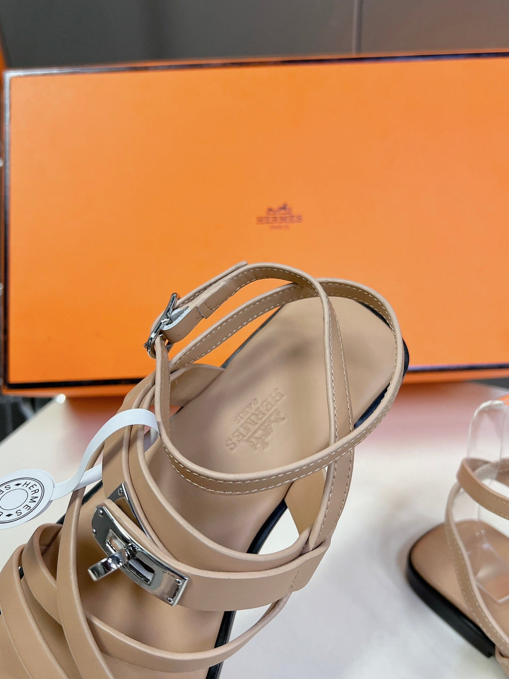 Hermes June Sandal Beige Calfskin