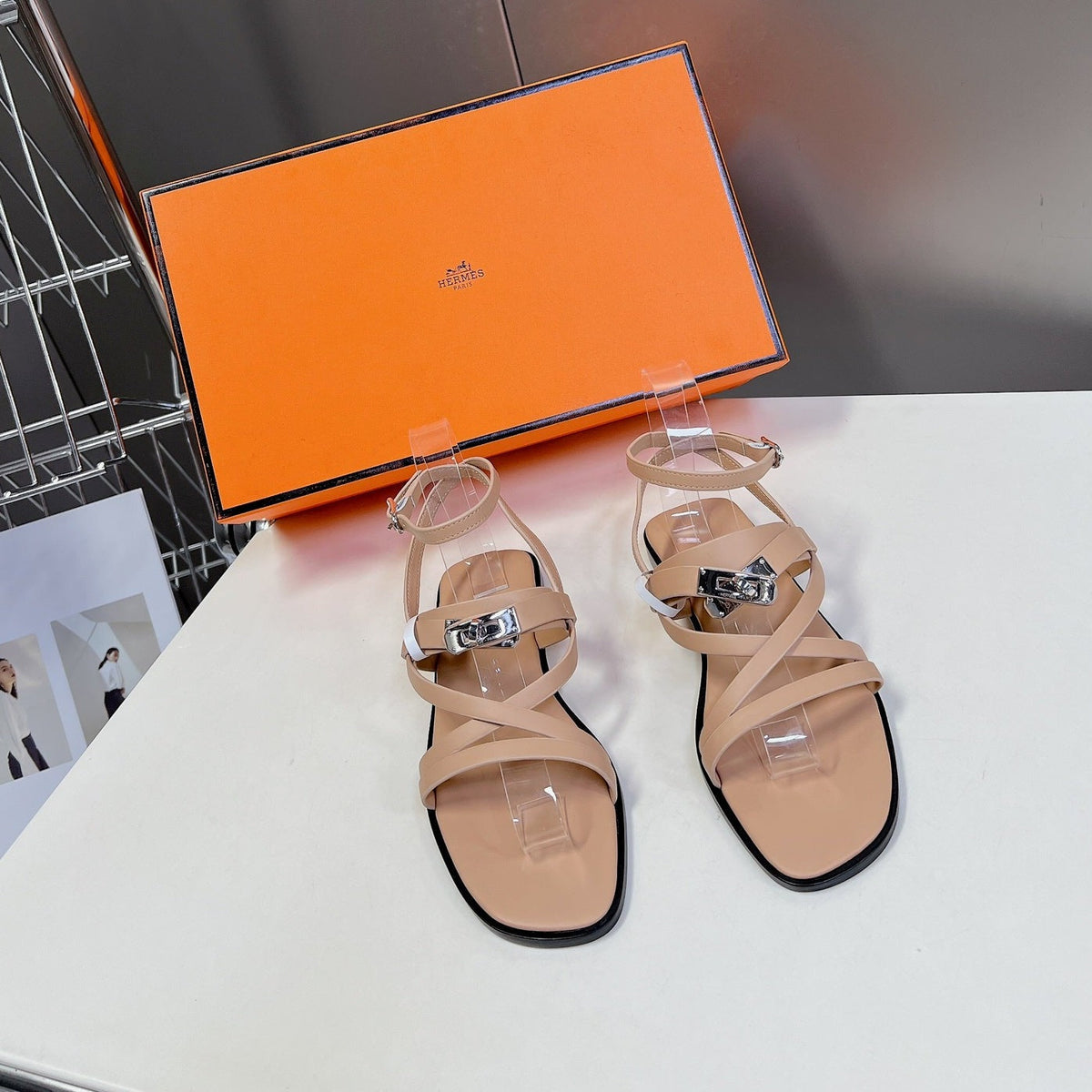 Hermes June Sandal Beige Calfskin