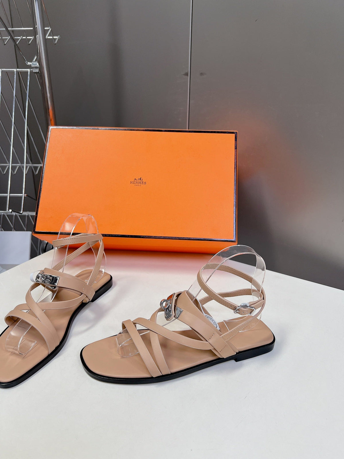 Hermes June Sandal Beige Calfskin
