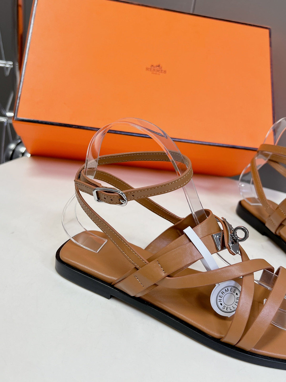 Hermes June Sandal Caramel Calfskin