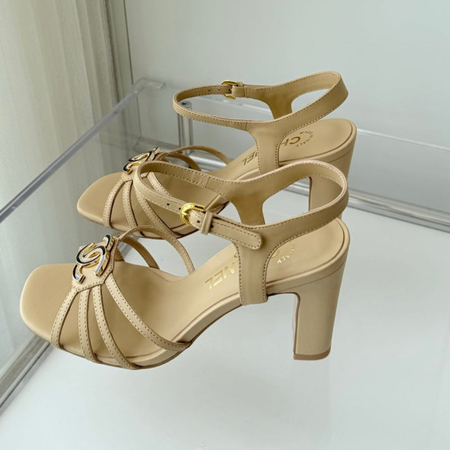 Chanel High Heel Sandals 85 mm in Flax Yellow Lambskin