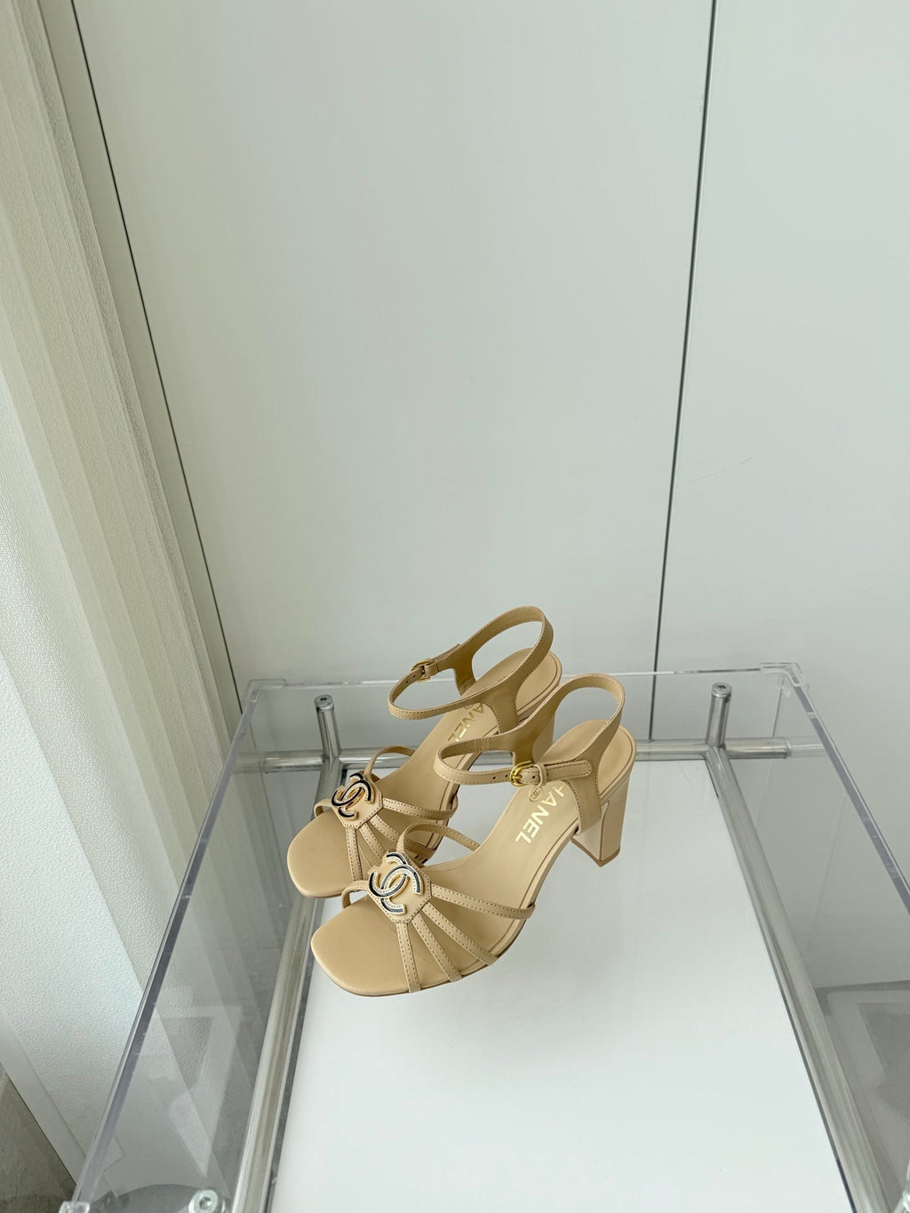 Chanel High Heel Sandals 85 mm in Flax Yellow Lambskin