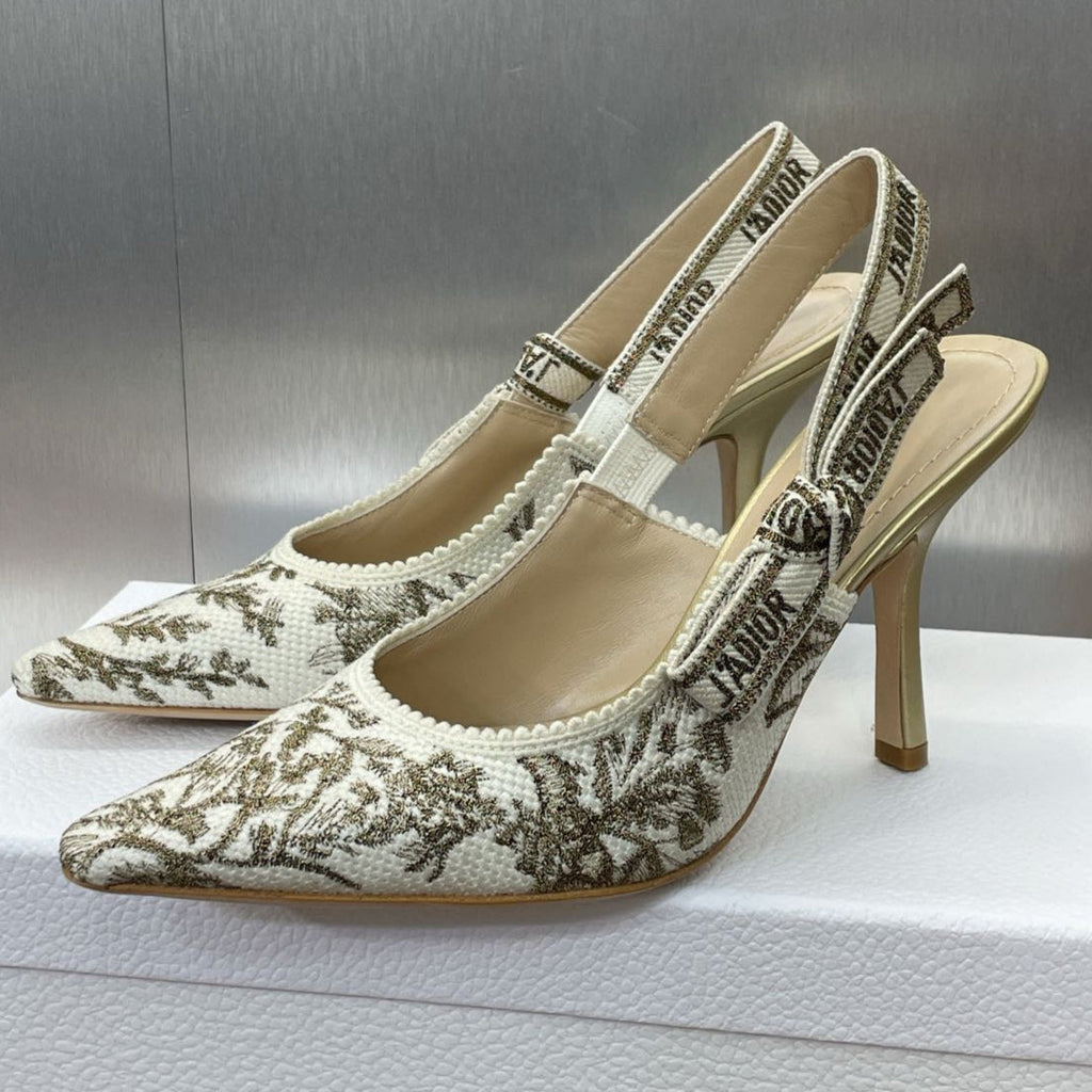 Dior J'A High Slingback Pump White and Gold-Tone Millefiori Jacquard 95 mm