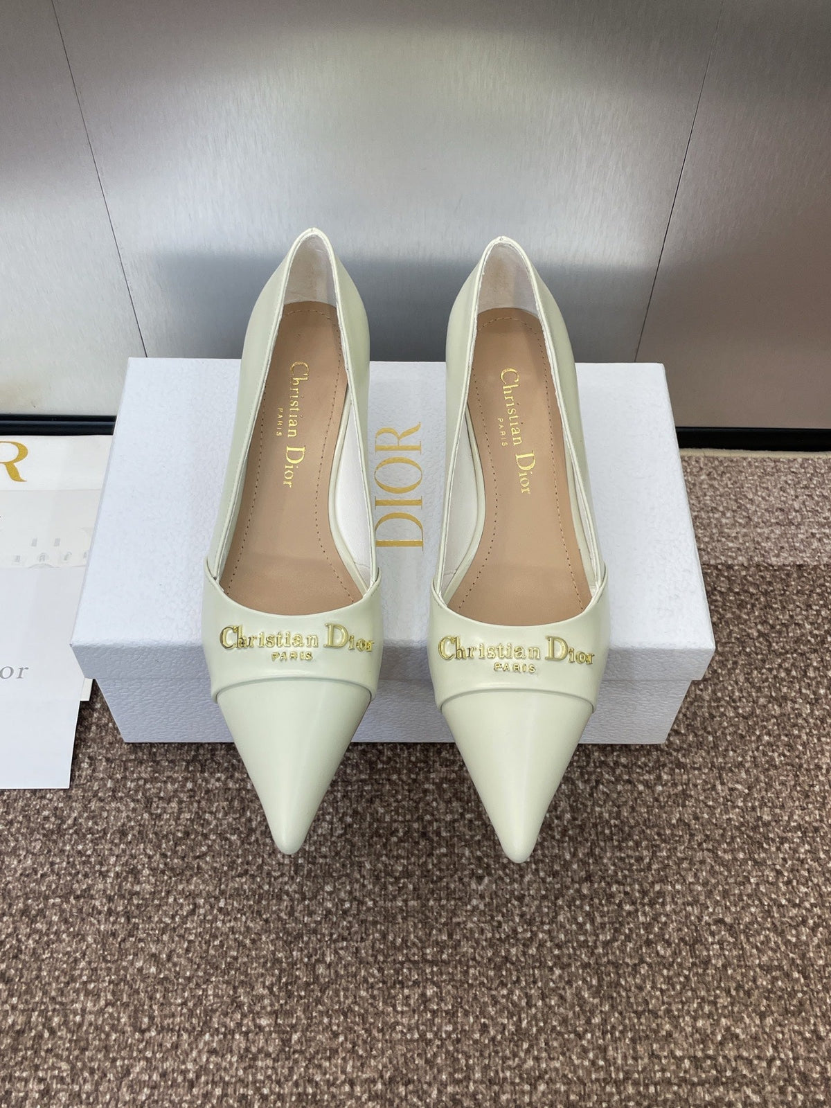 Dior My Dd 25S High Heel 55mm in White Calfskin Gold Logo