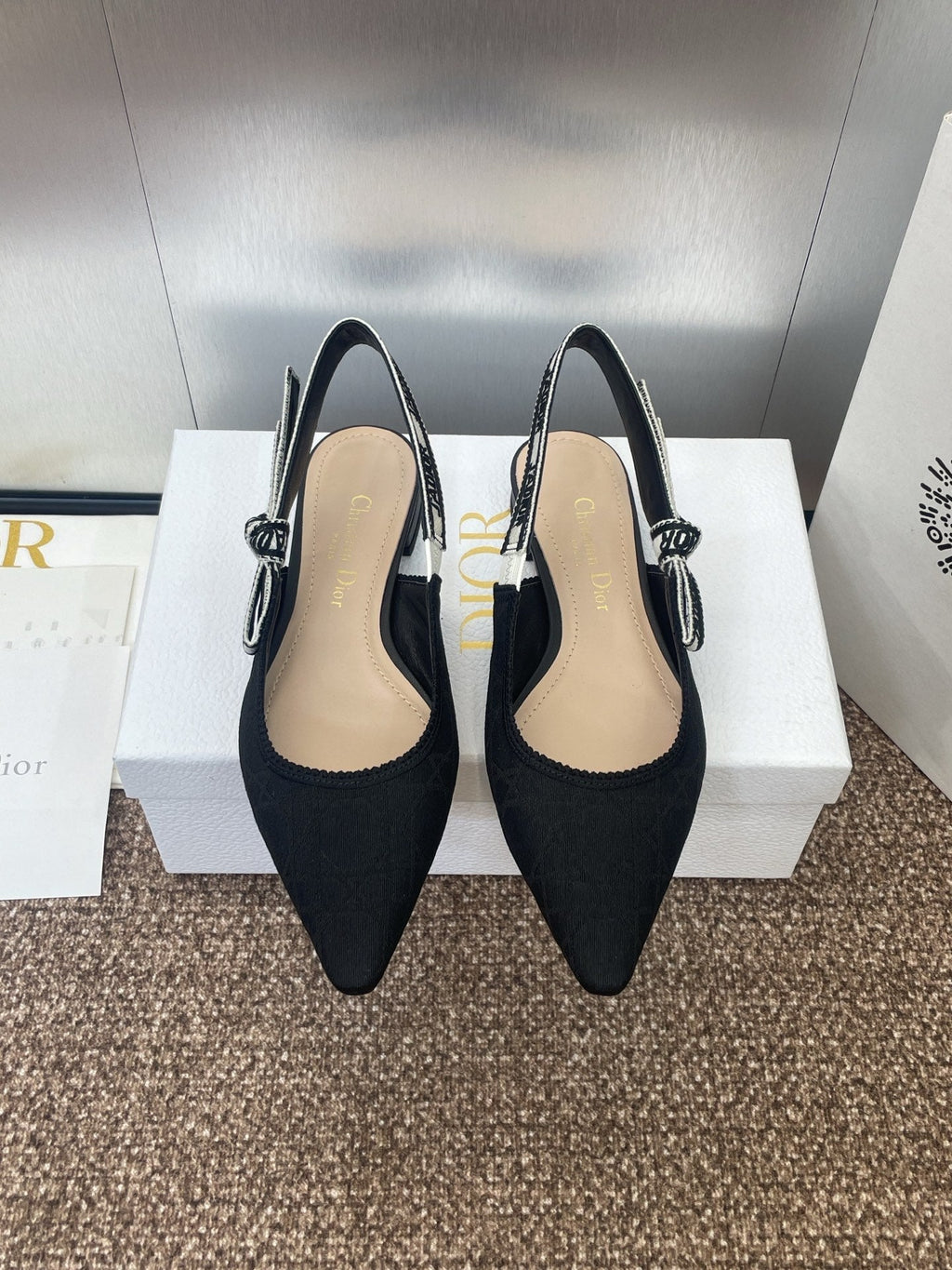 Dior J'A Slingback 25S in Black Quake Oblique Embroidered Fabric
