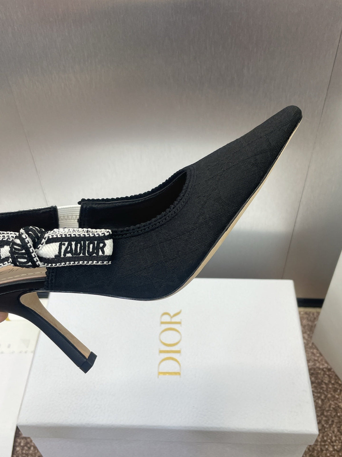 Dior J'A Slingback 25S Pump 95mm in Black Quake Oblique Embroidered Fabric