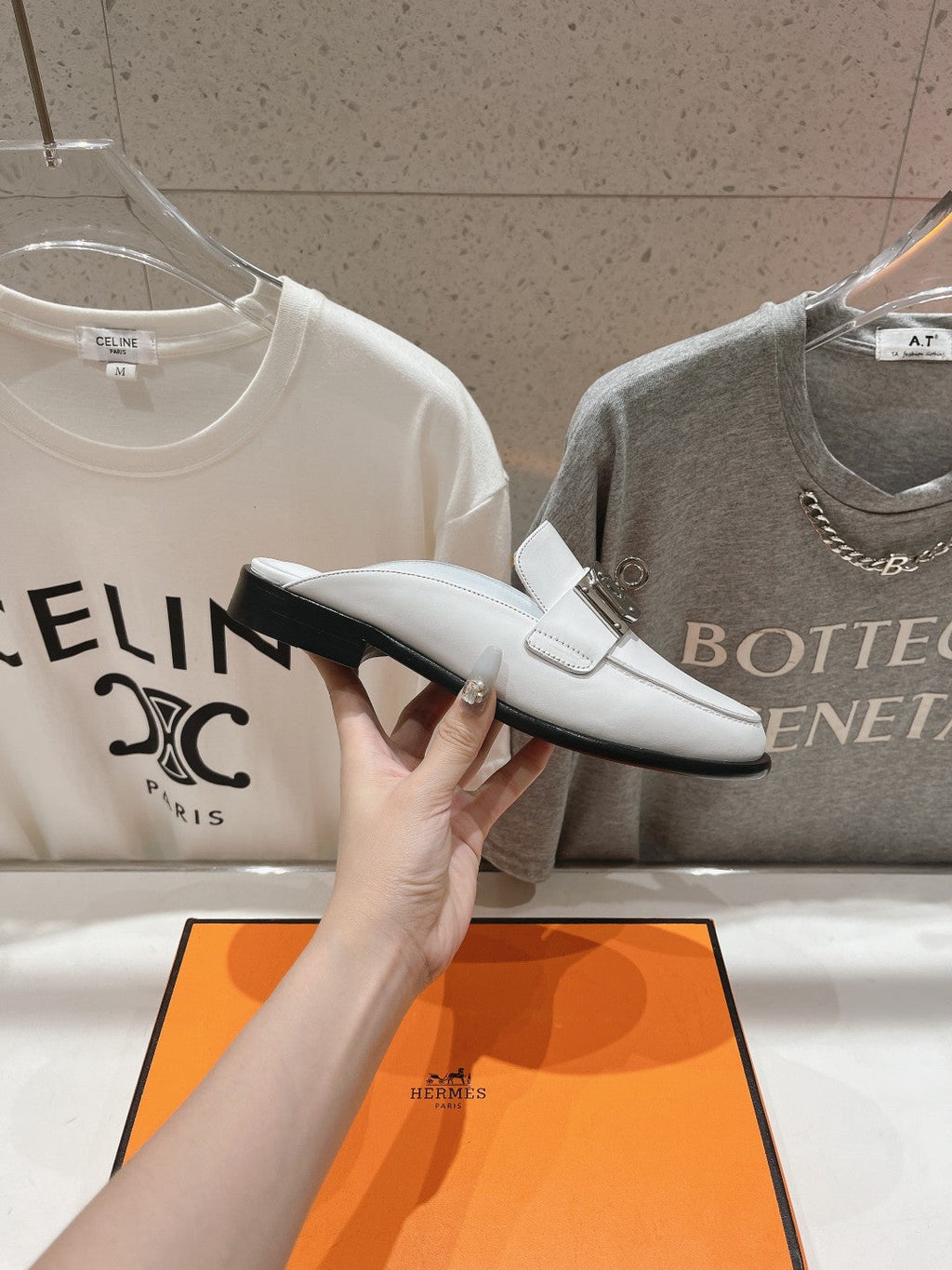 Hermes Iota Mule White Calfskin