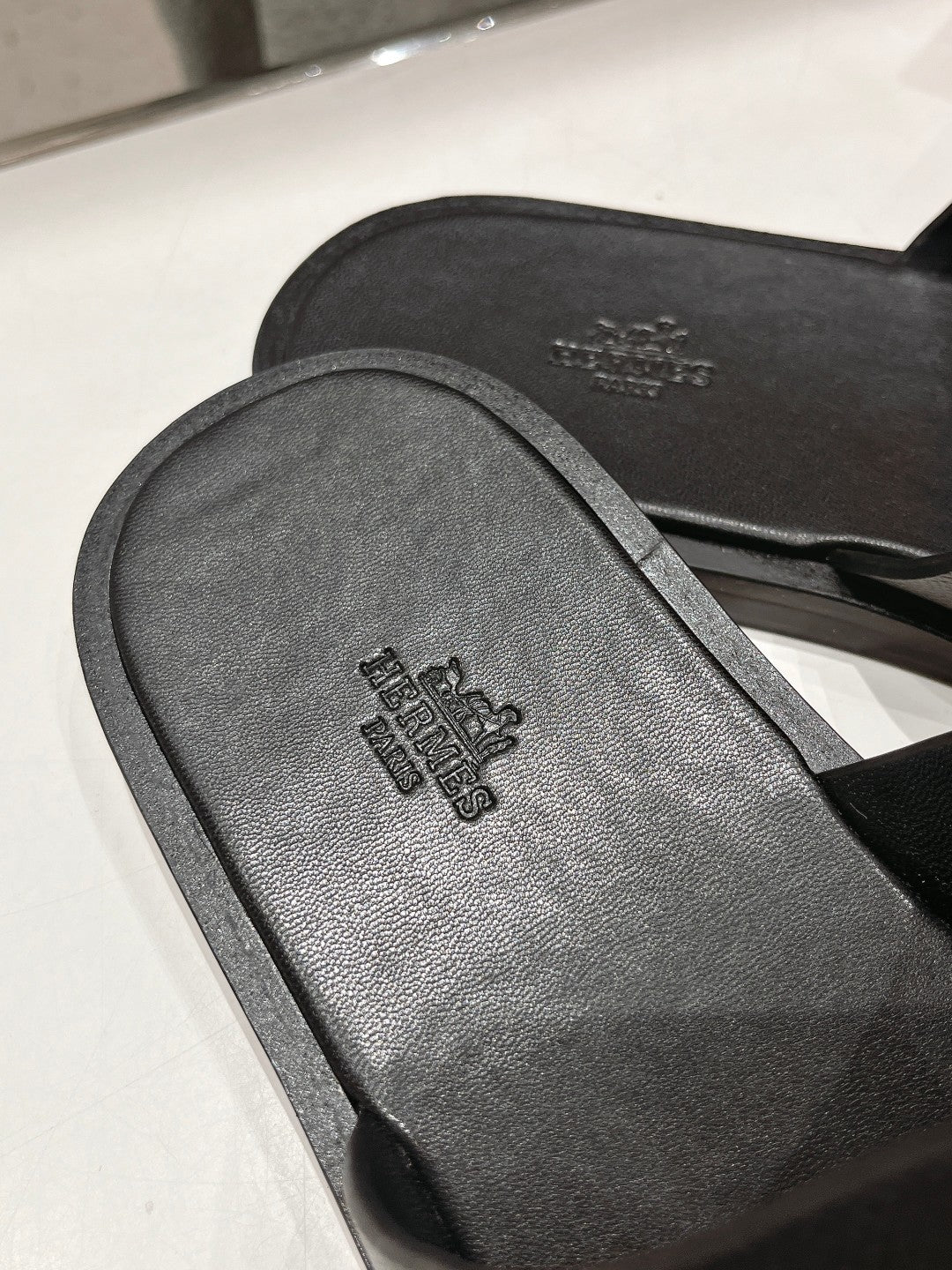 Hermes Izmir Sandal Black Mix Orange Lambskin