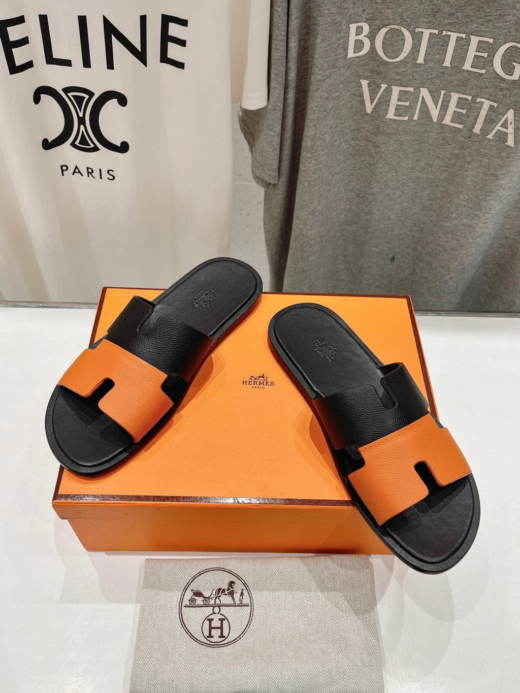 Hermes Izmir Sandal Black Mix Orange Lambskin