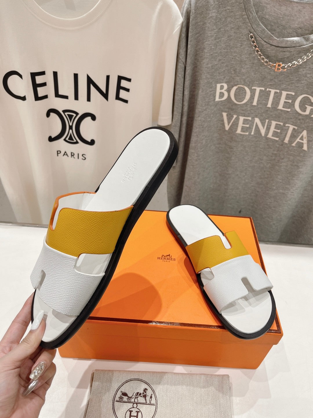 Hermes Izmir Sandal White Mix Yellow Lambskin