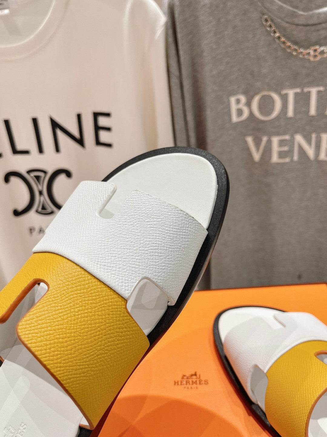 Hermes Izmir Sandal White Mix Yellow Lambskin