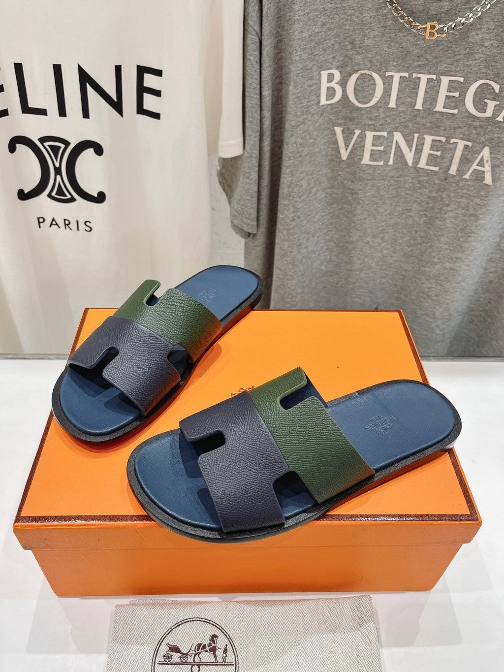 Hermes Izmir Sandal Aegean Mix Hunter Mix Peacock Lambskin