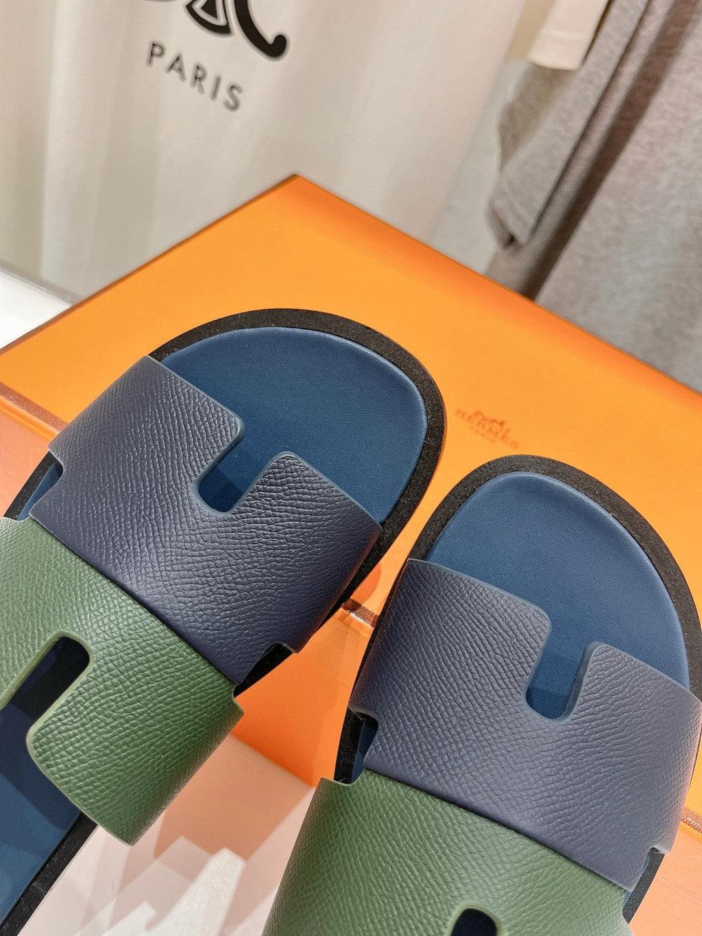Hermes Izmir Sandal Aegean Mix Hunter Mix Peacock Lambskin