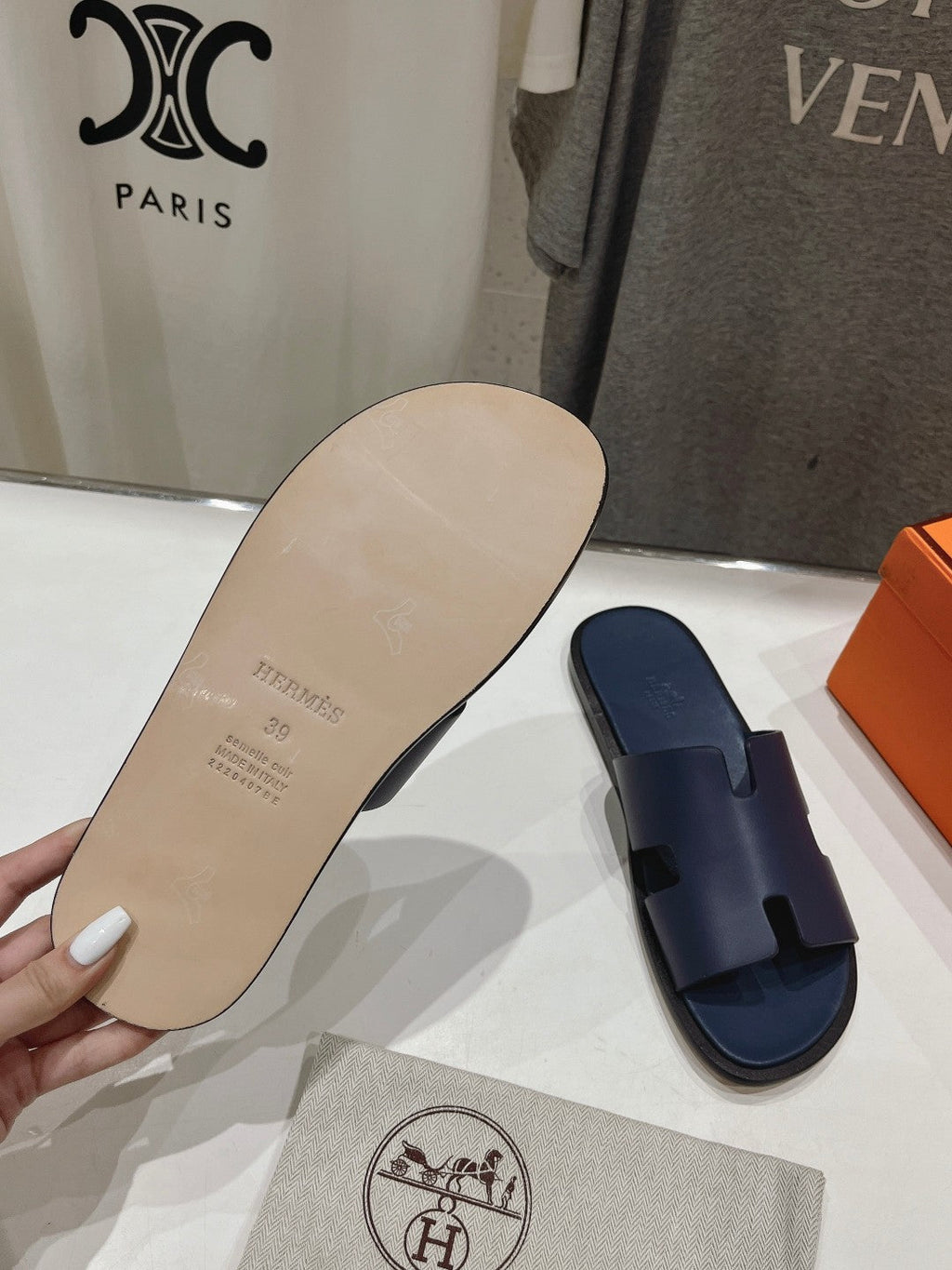 Hermes Izmir Sandal Indigo Lambskin
