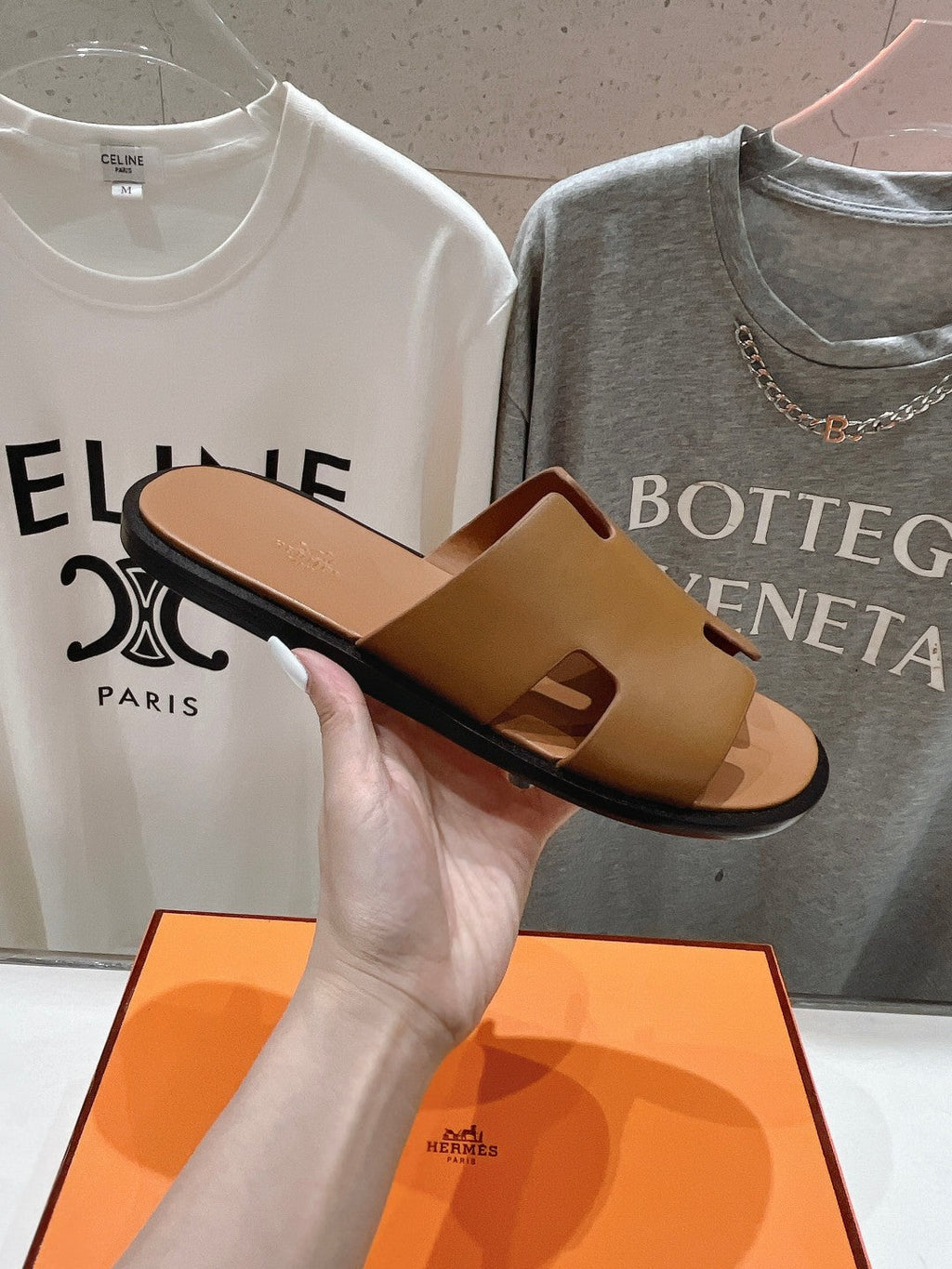 Hermes Izmir Sandal Caramel Lambskin
