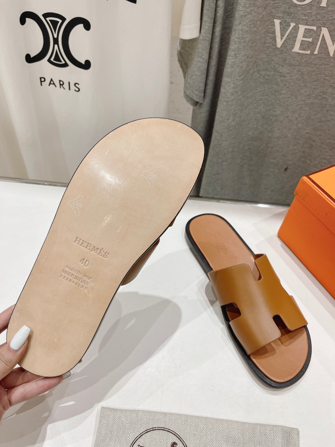 Hermes Izmir Sandal Caramel Lambskin