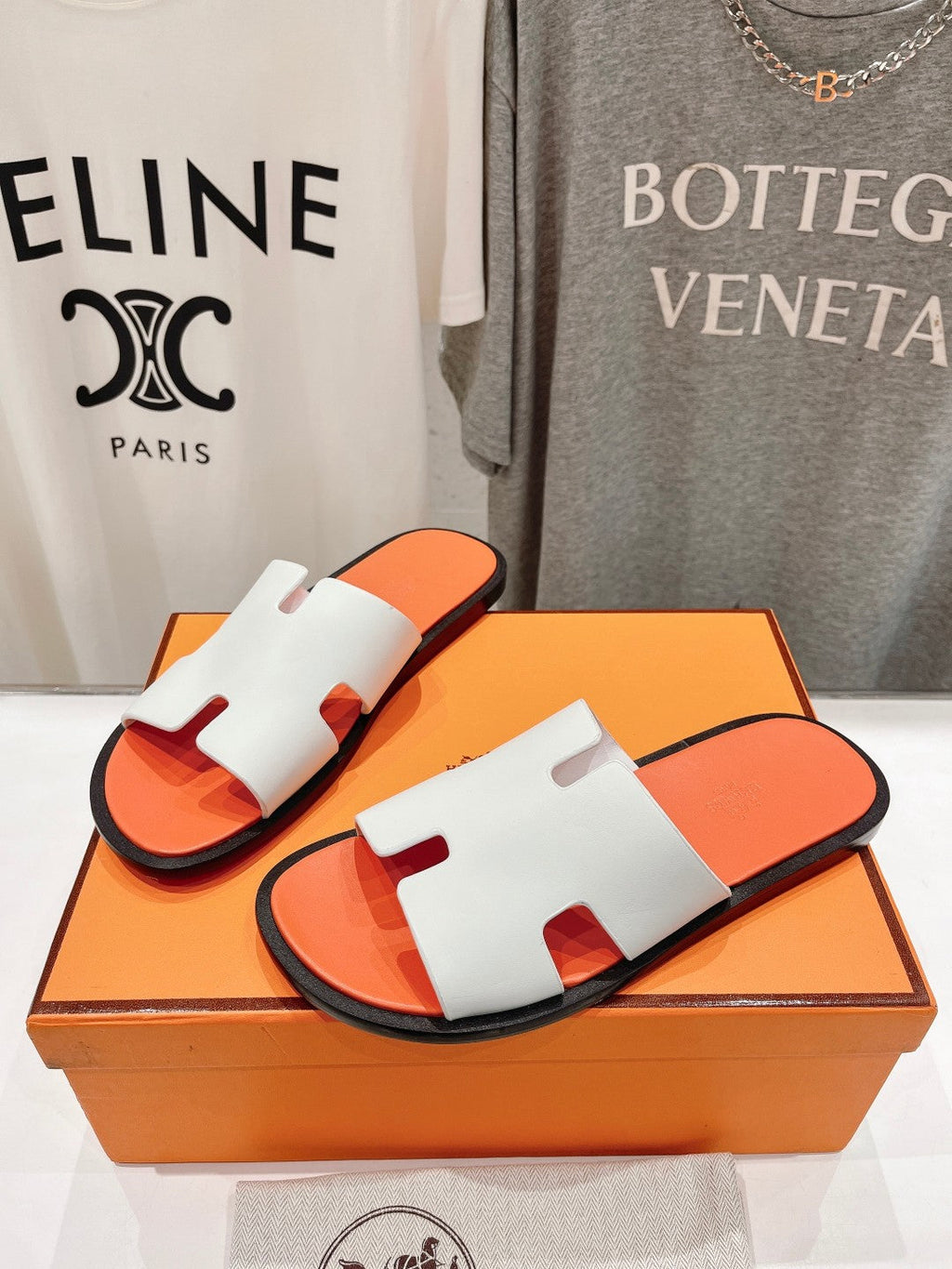 Hermes Izmir Sandal Light Orange Mix White Lambskin