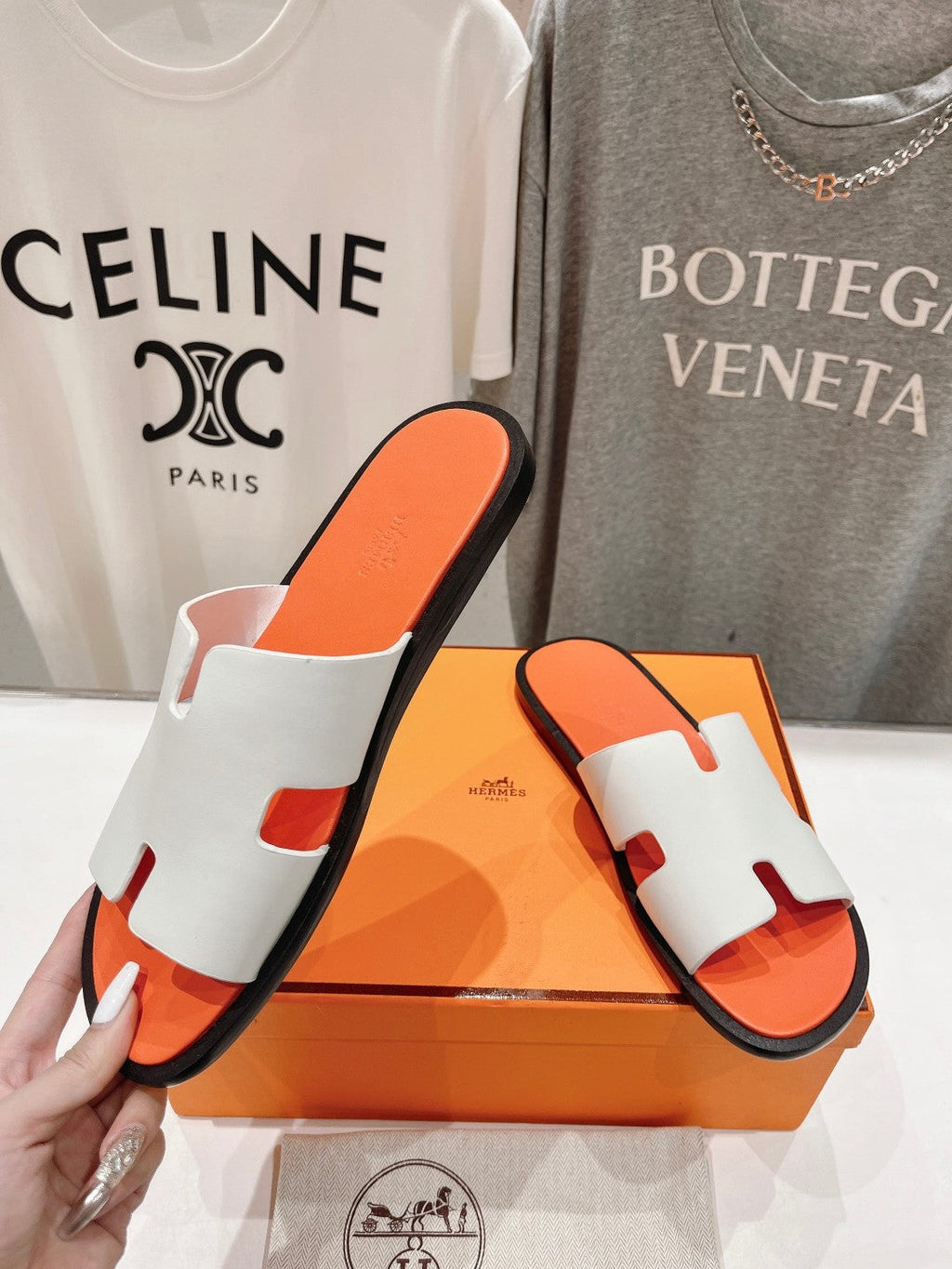Hermes Izmir Sandal Light Orange Mix White Lambskin