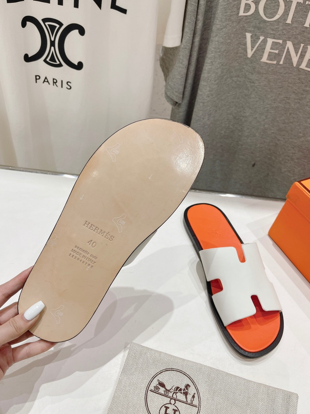 Hermes Izmir Sandal Light Orange Mix White Lambskin