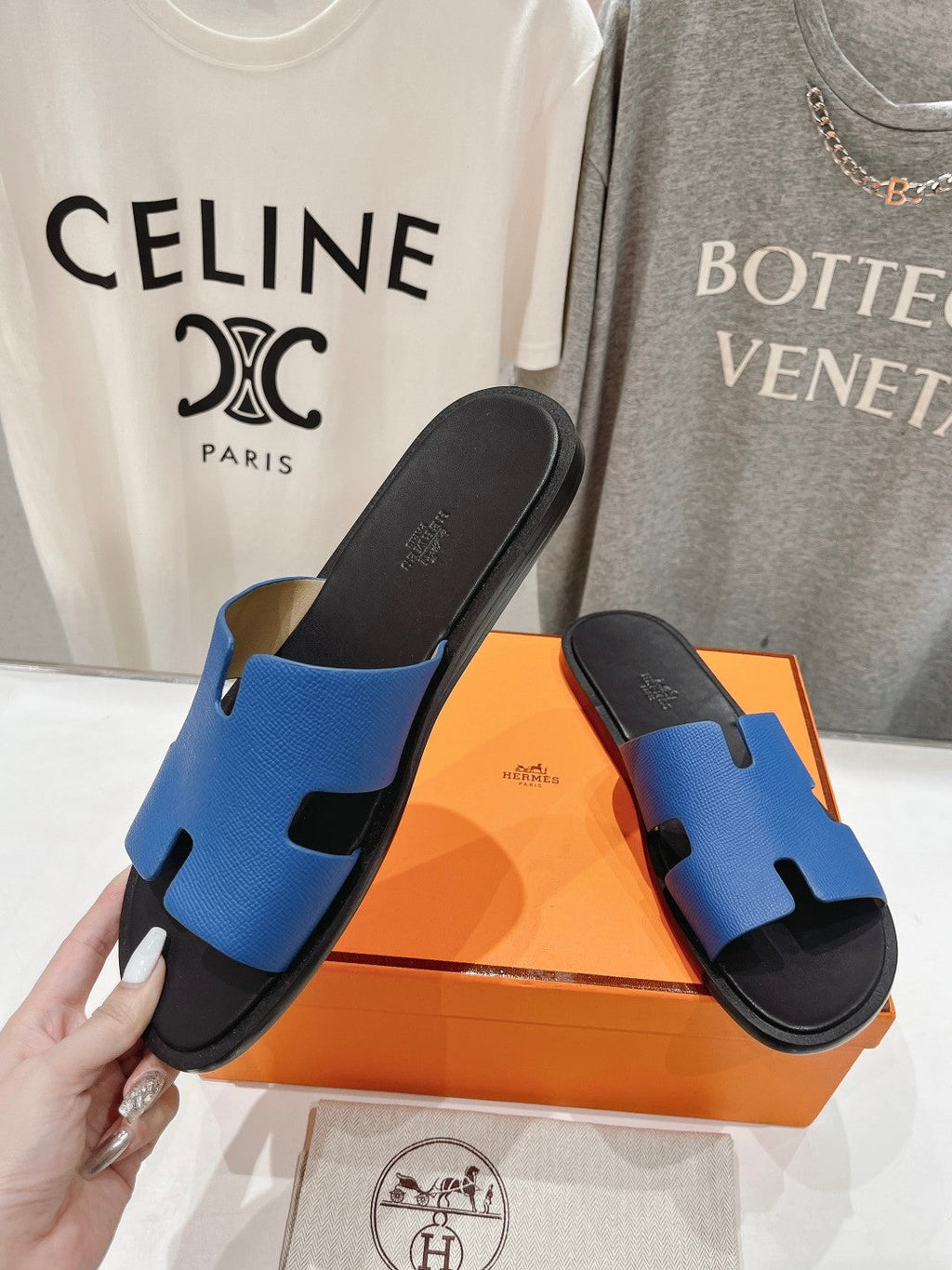 Hermes Izmir Sandal Black Mix Lapis Lambskin