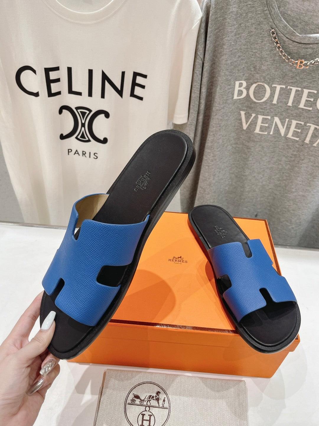 Hermes Izmir Sandal Black Mix Lapis Lambskin