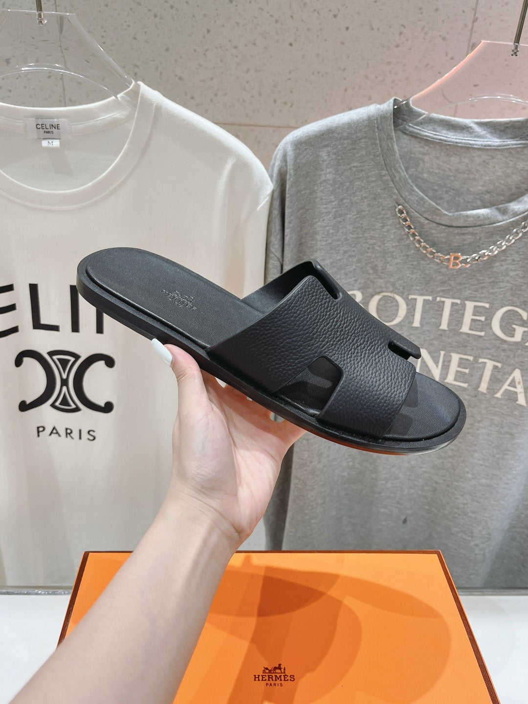 Hermes Izmir Sandal Black Lambskin