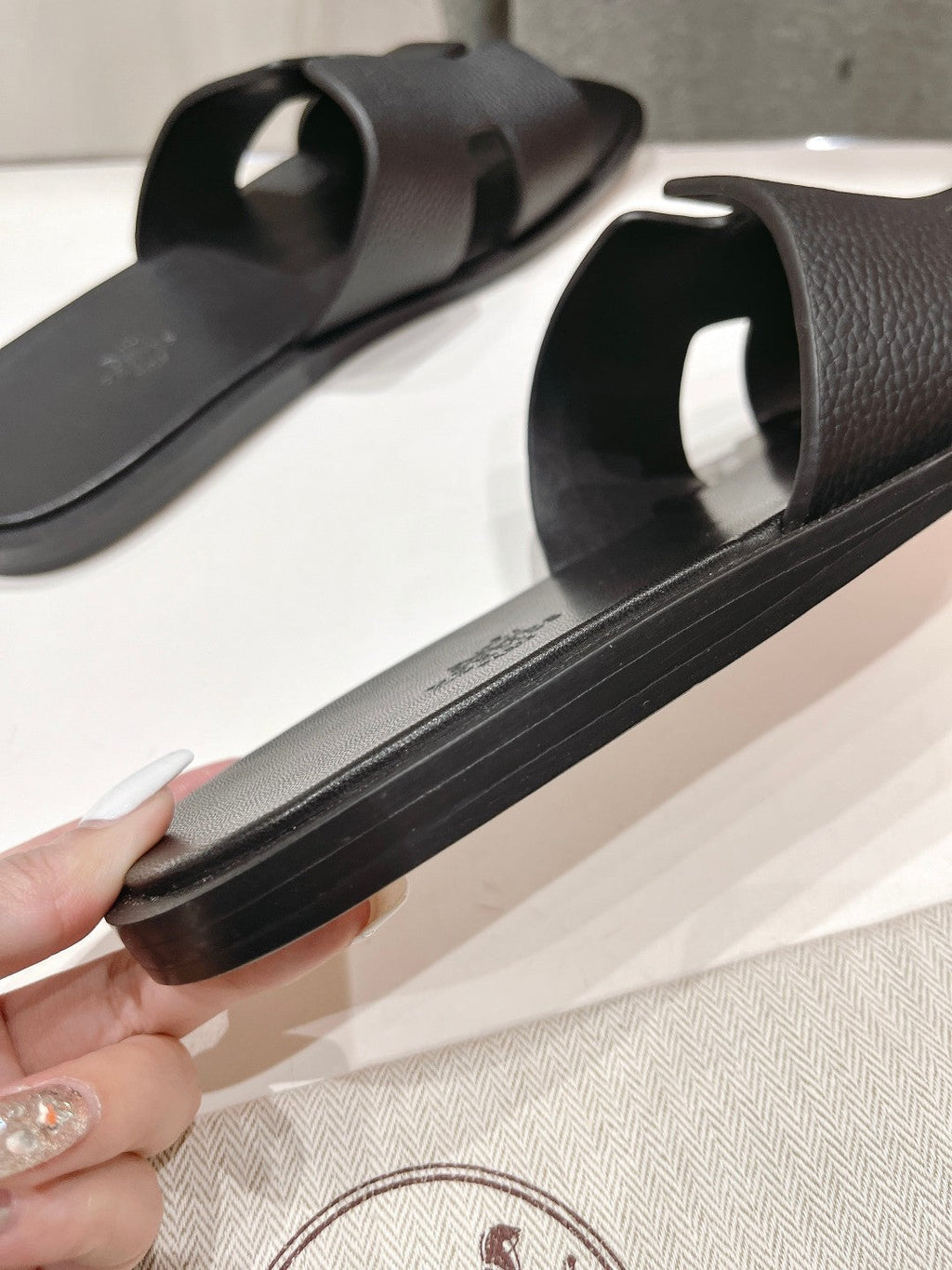 Hermes Izmir Sandal Black Lambskin