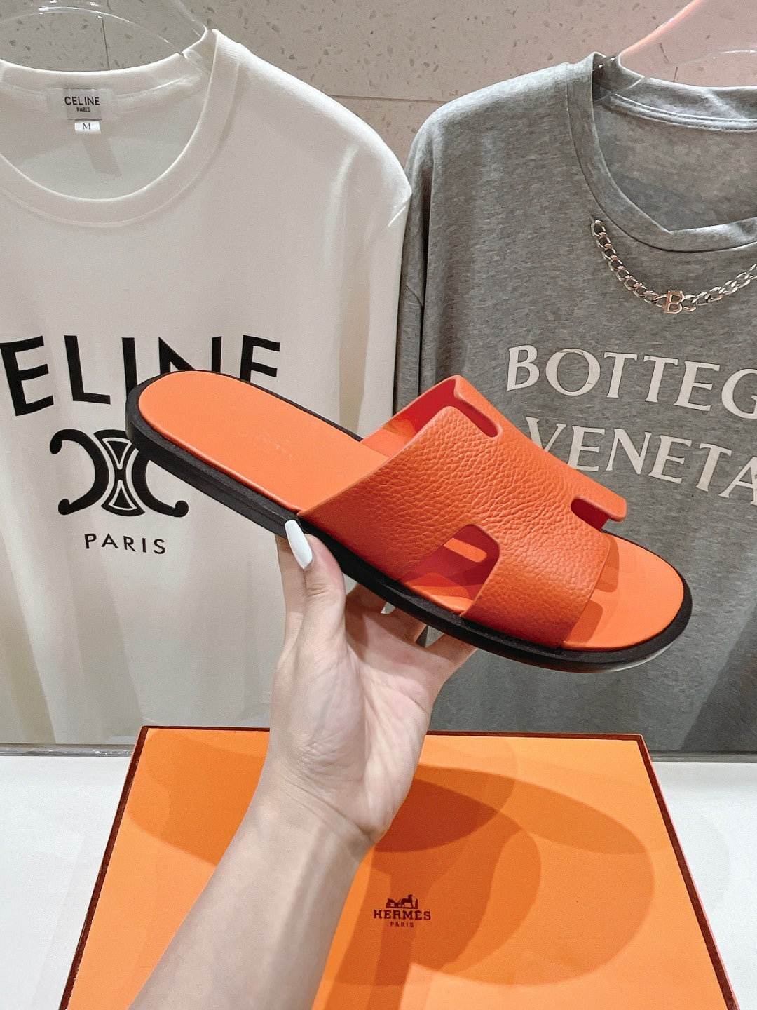 Hermes Izmir Sandal Orange Lambskin