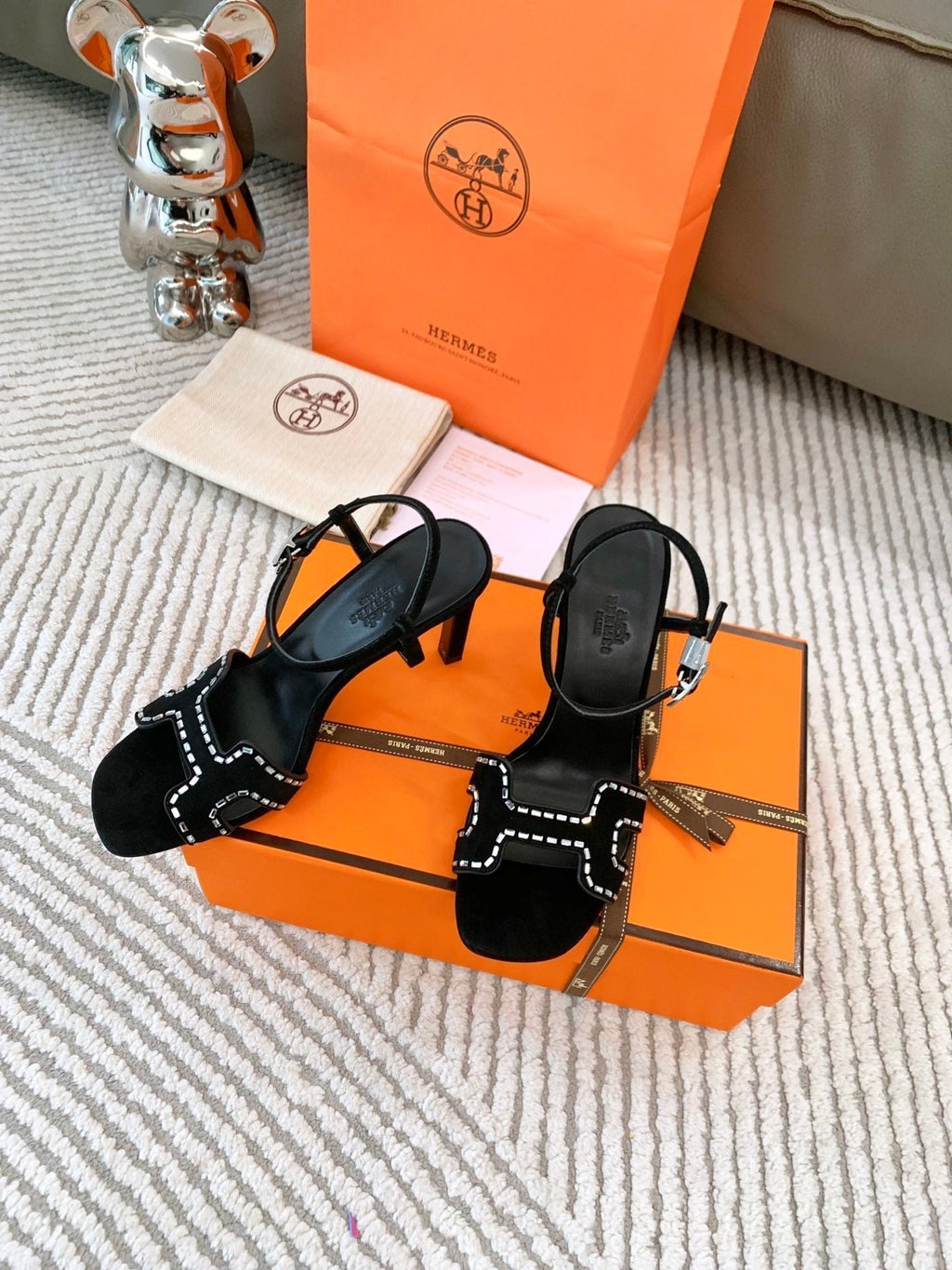Hermes High Sandal 8.5 cm in Black Suede