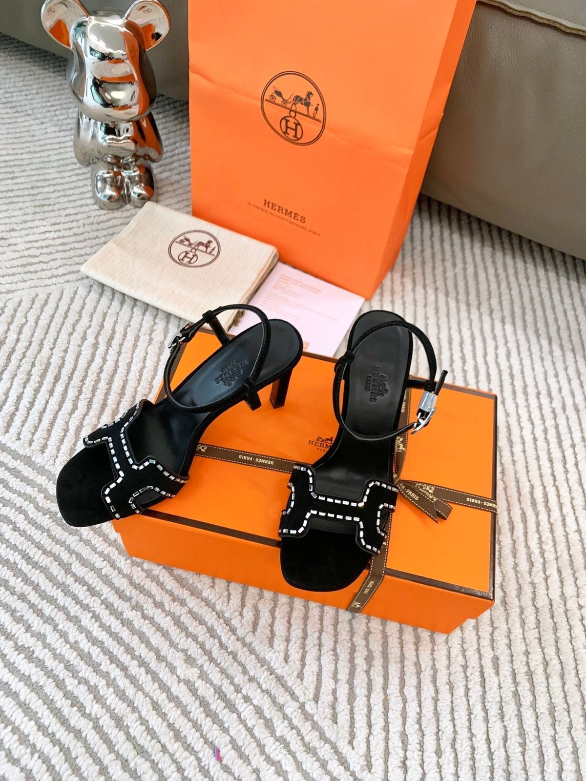 Hermes High Sandal 8.5 cm in Black Suede