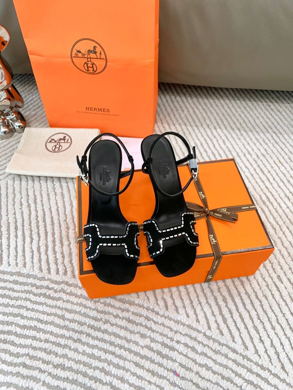 Hermes High Sandal 8.5 cm in Black Suede