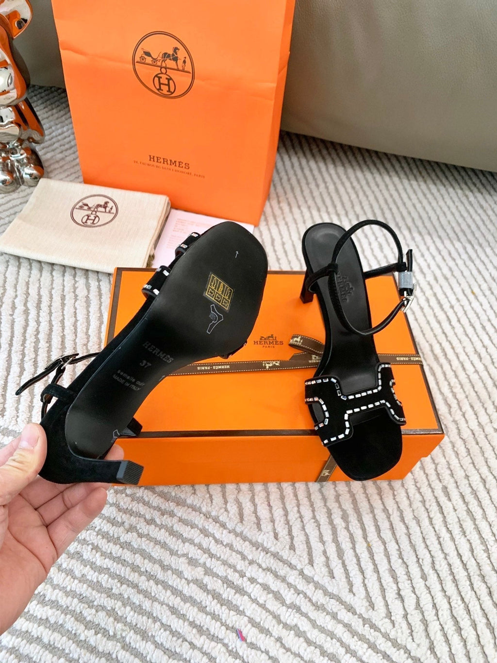 Hermes High Sandal 8.5 cm in Black Suede