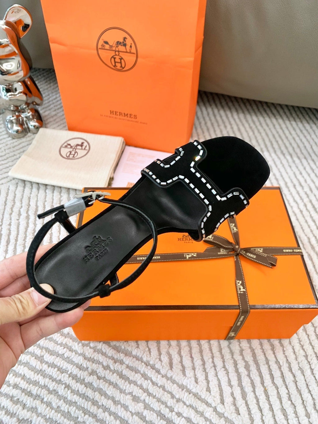 Hermes High Sandal 8.5 cm in Black Suede