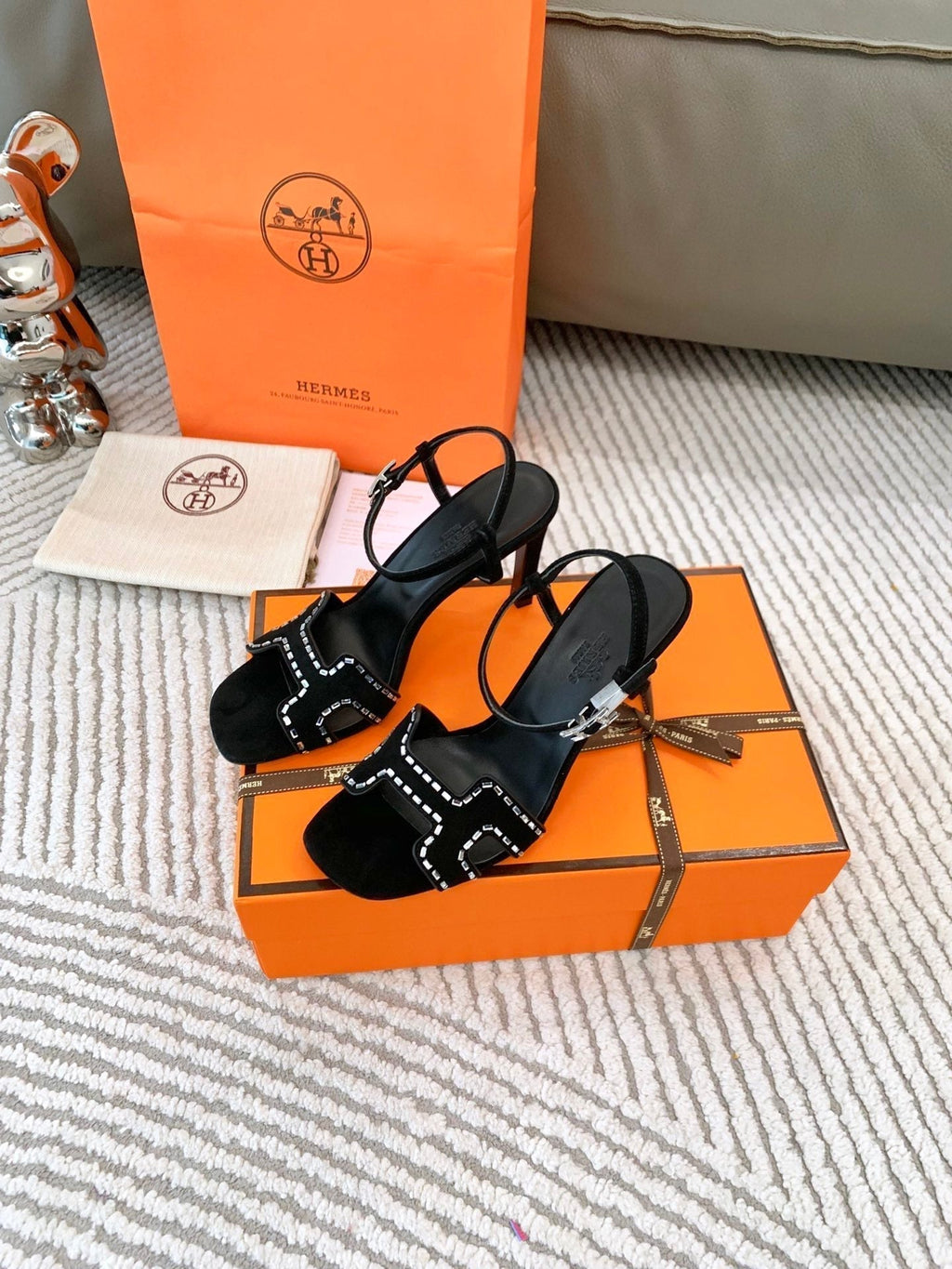 Hermes High Sandal 8.5 cm in Black Suede