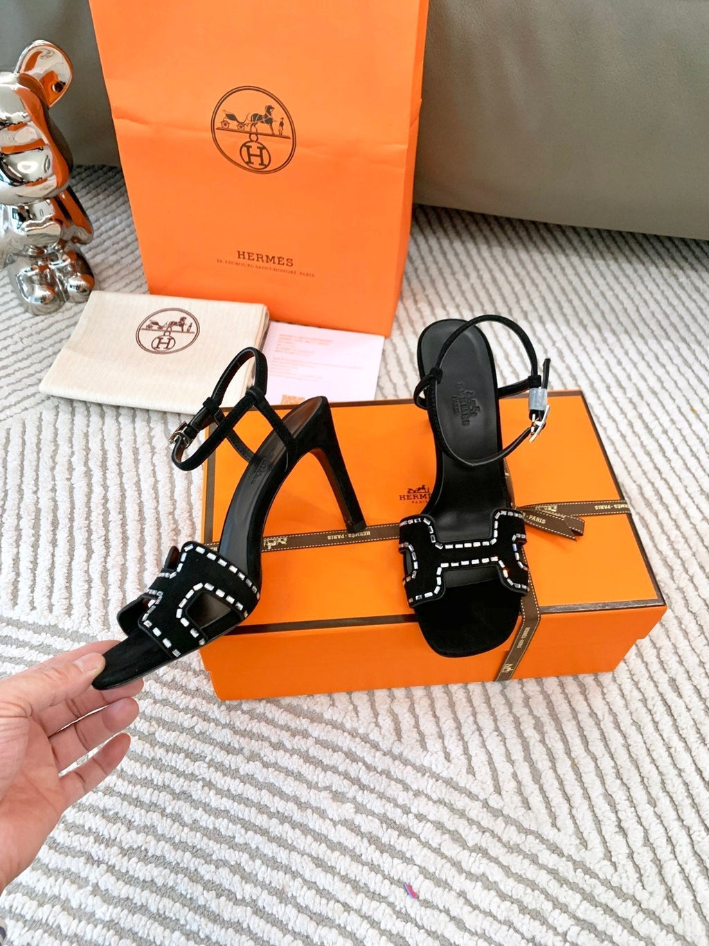 Hermes High Sandal 8.5 cm in Black Suede