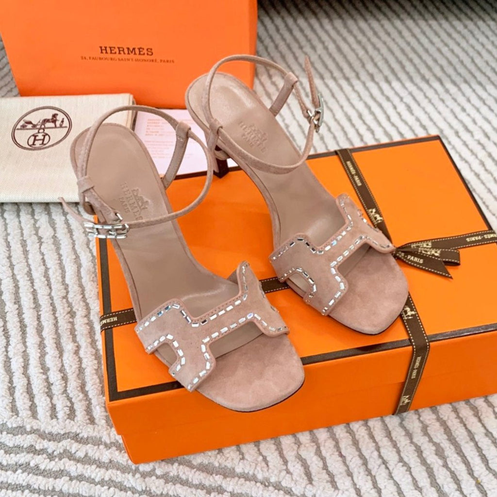 Hermes High Sandal 8.5 cm in Peach Pink Suede