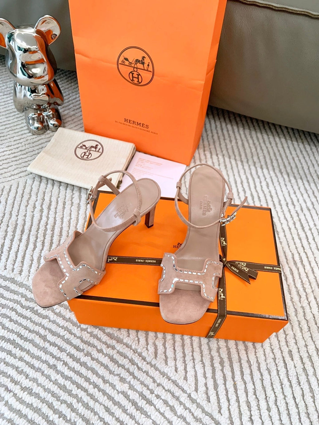 Hermes High Sandal 8.5 cm in Peach Pink Suede