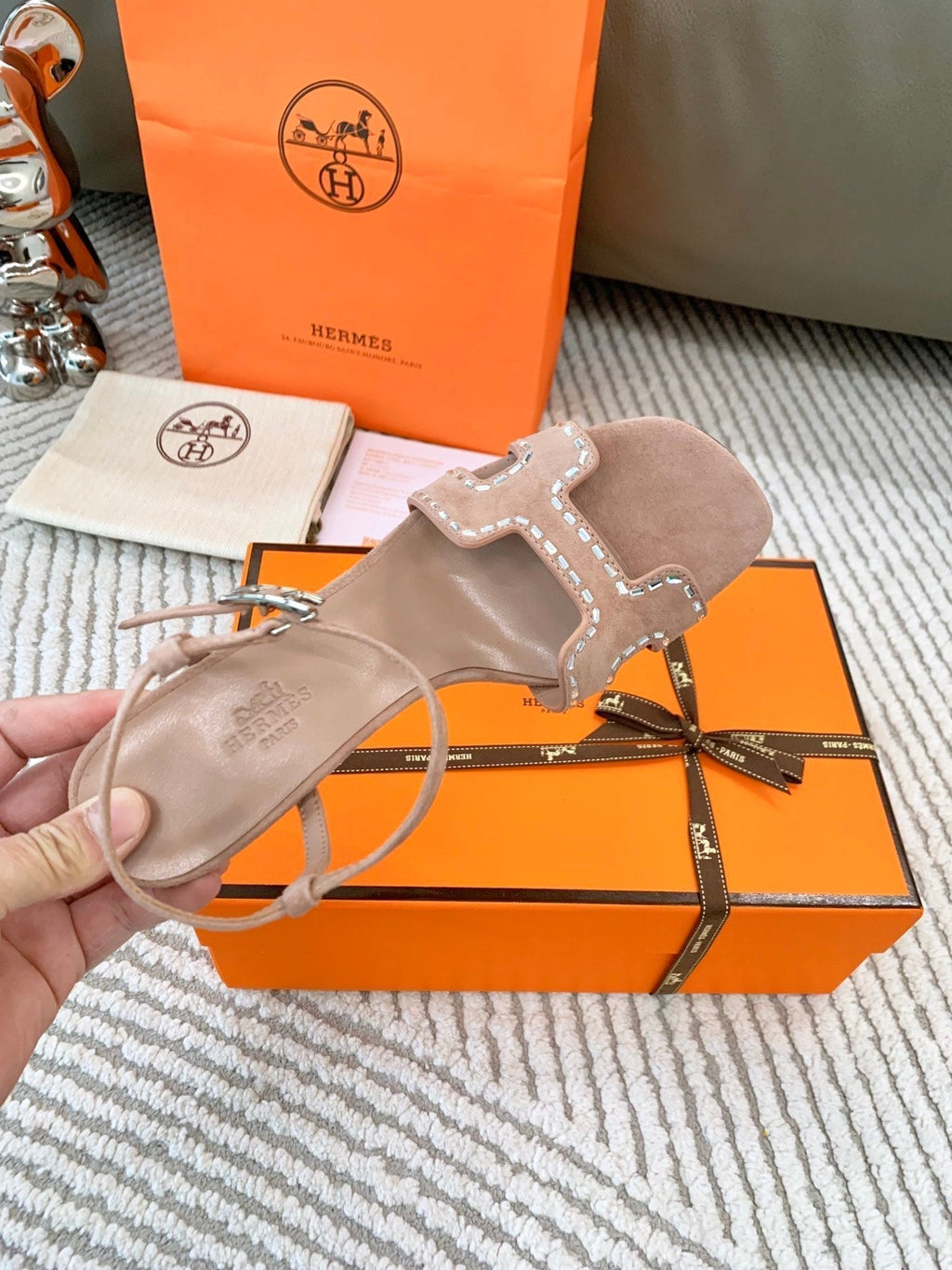 Hermes High Sandal 8.5 cm in Peach Pink Suede
