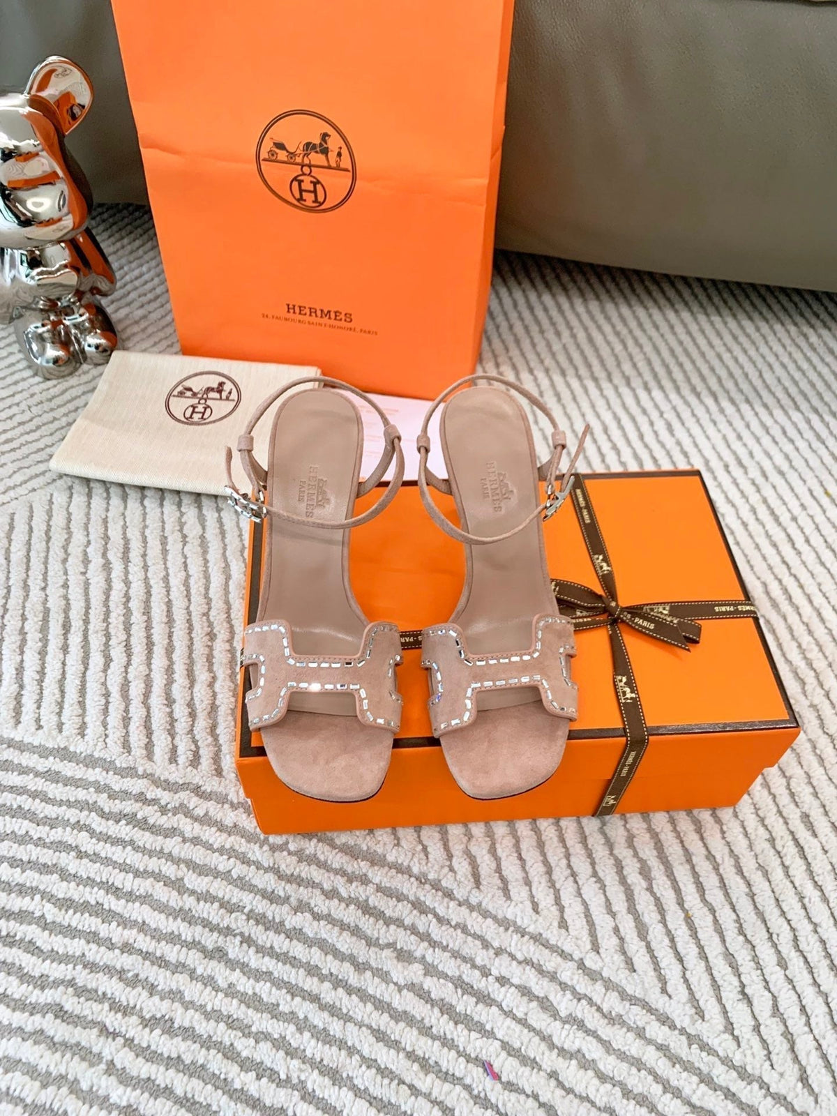 Hermes High Sandal 8.5 cm in Peach Pink Suede