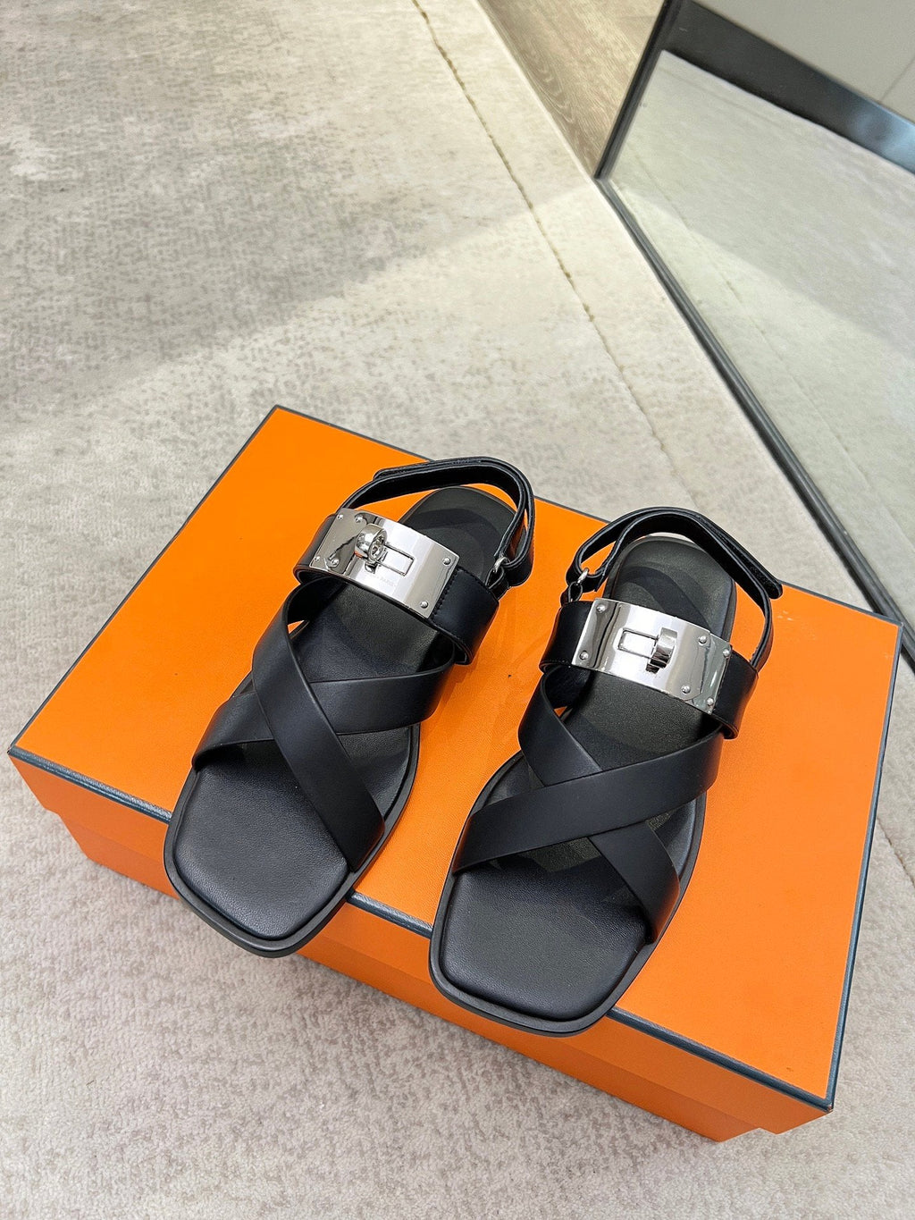Hermes Ines Sandal Black Calfskin