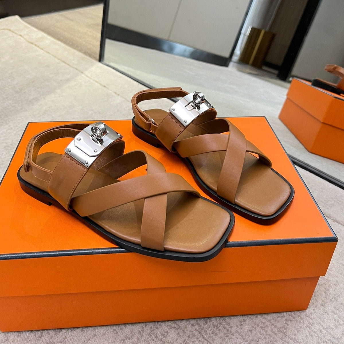 Hermes Ines Sandal Brown Calfskin