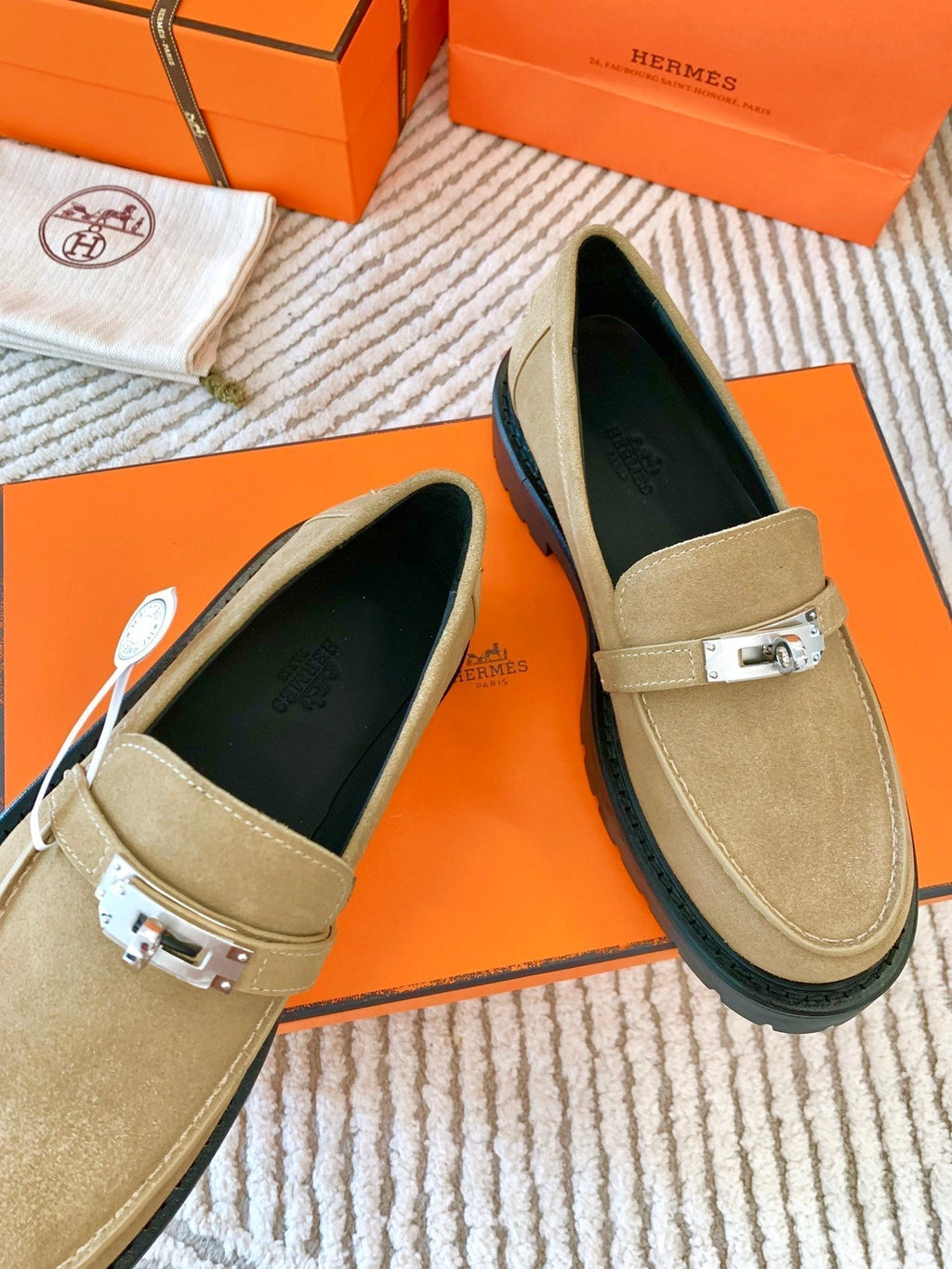Hermes Icone Loafer in Tortilla Brown Suede