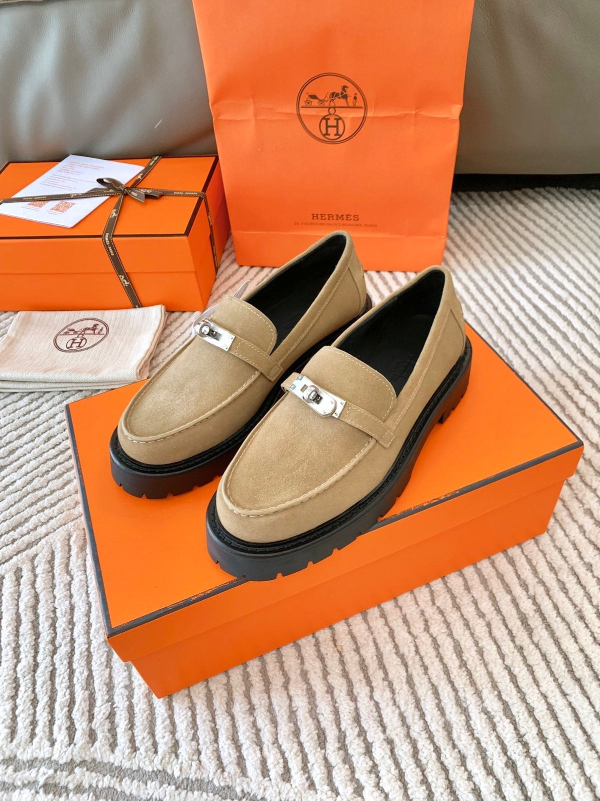 Hermes Icone Loafer in Tortilla Brown Suede