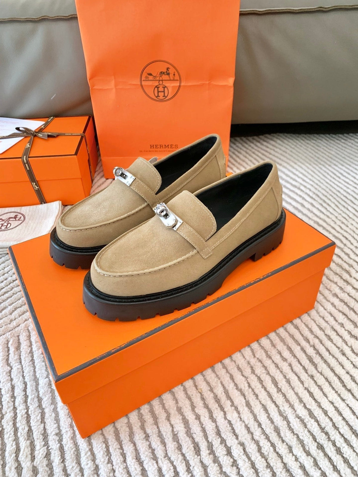 Hermes Icone Loafer in Tortilla Brown Suede