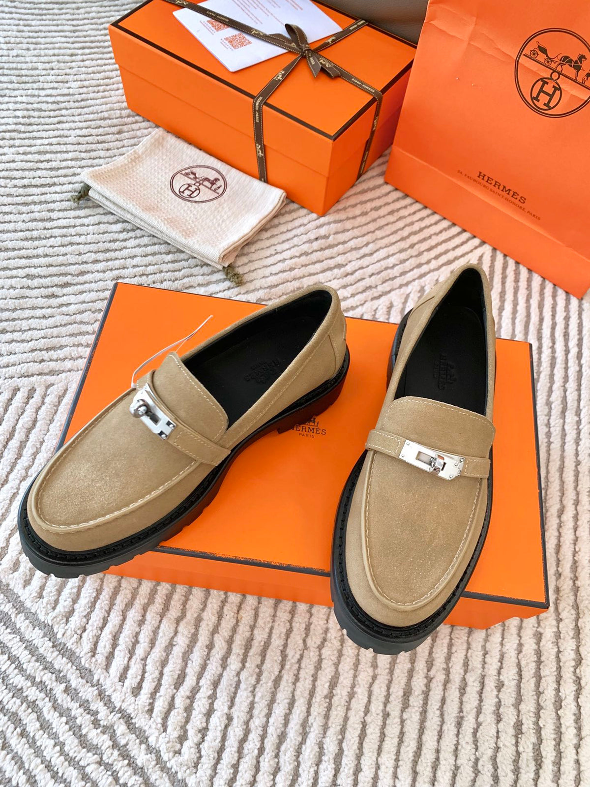 Hermes Icone Loafer in Tortilla Brown Suede