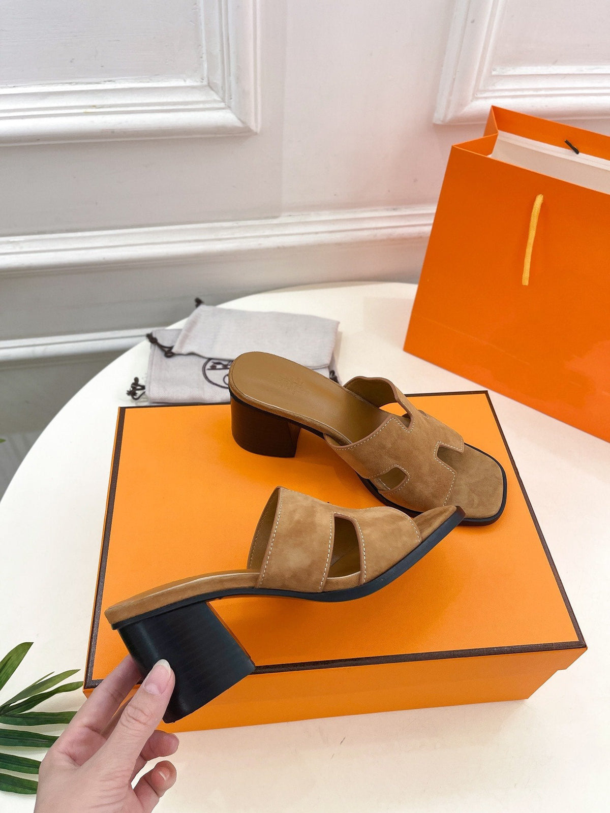 Hermes Helia 60 Sandal Brown Suede