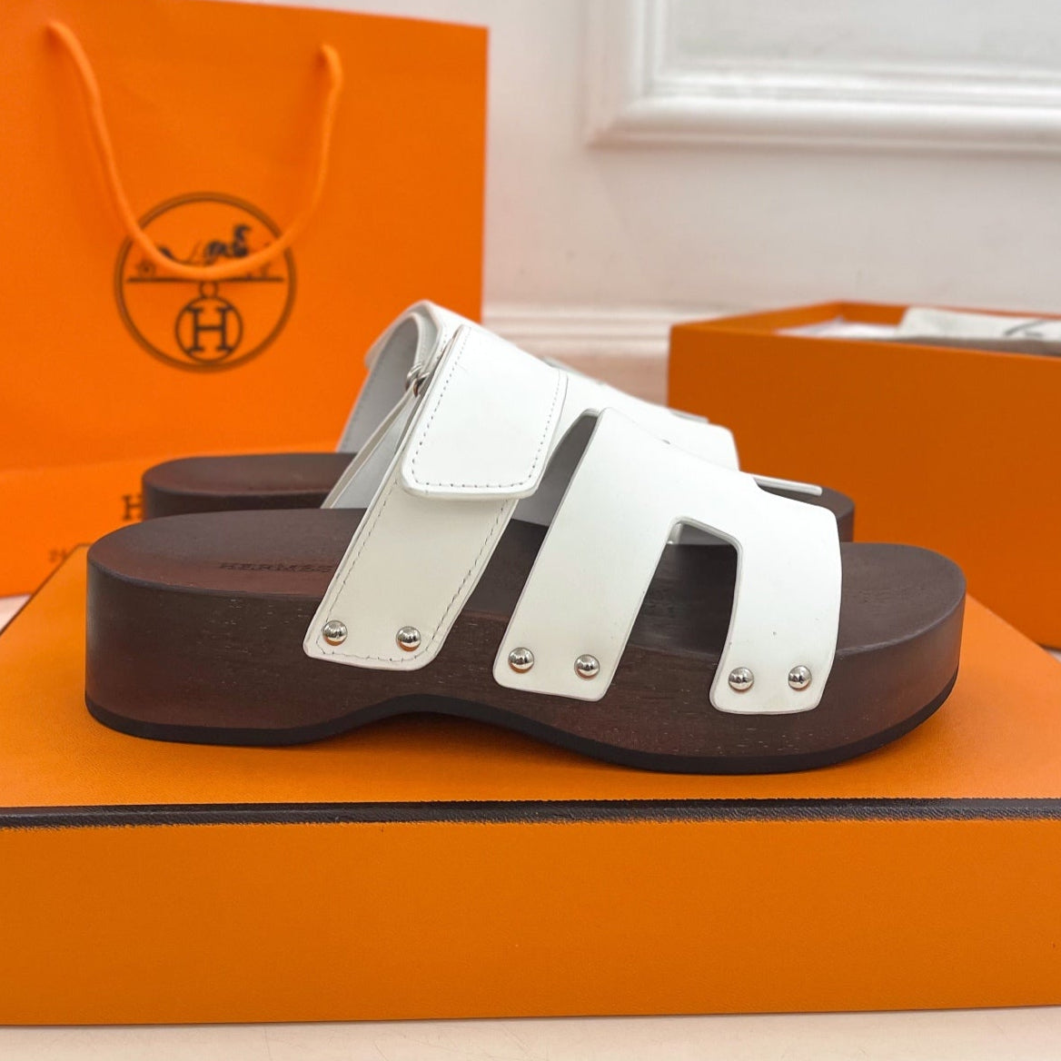 Hermes Kos Clog in White Calfskin