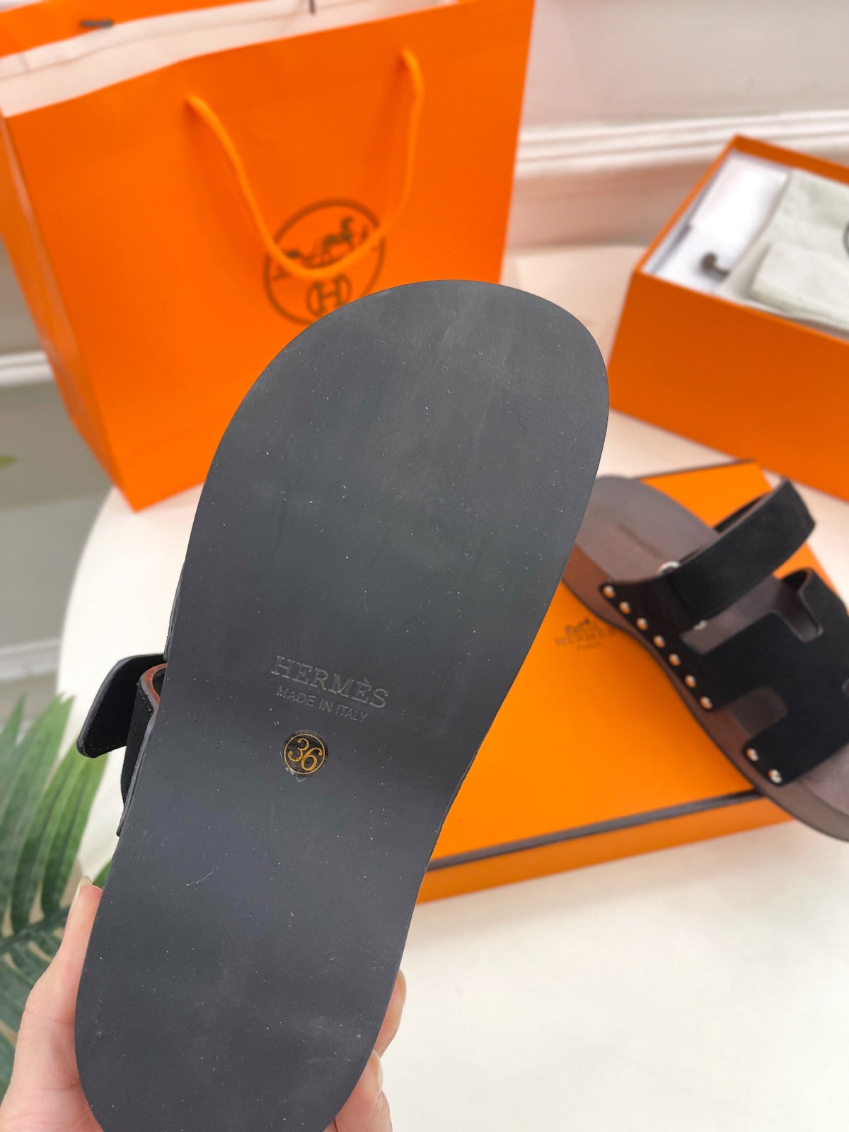 Hermes Kos Clog in Black Suede