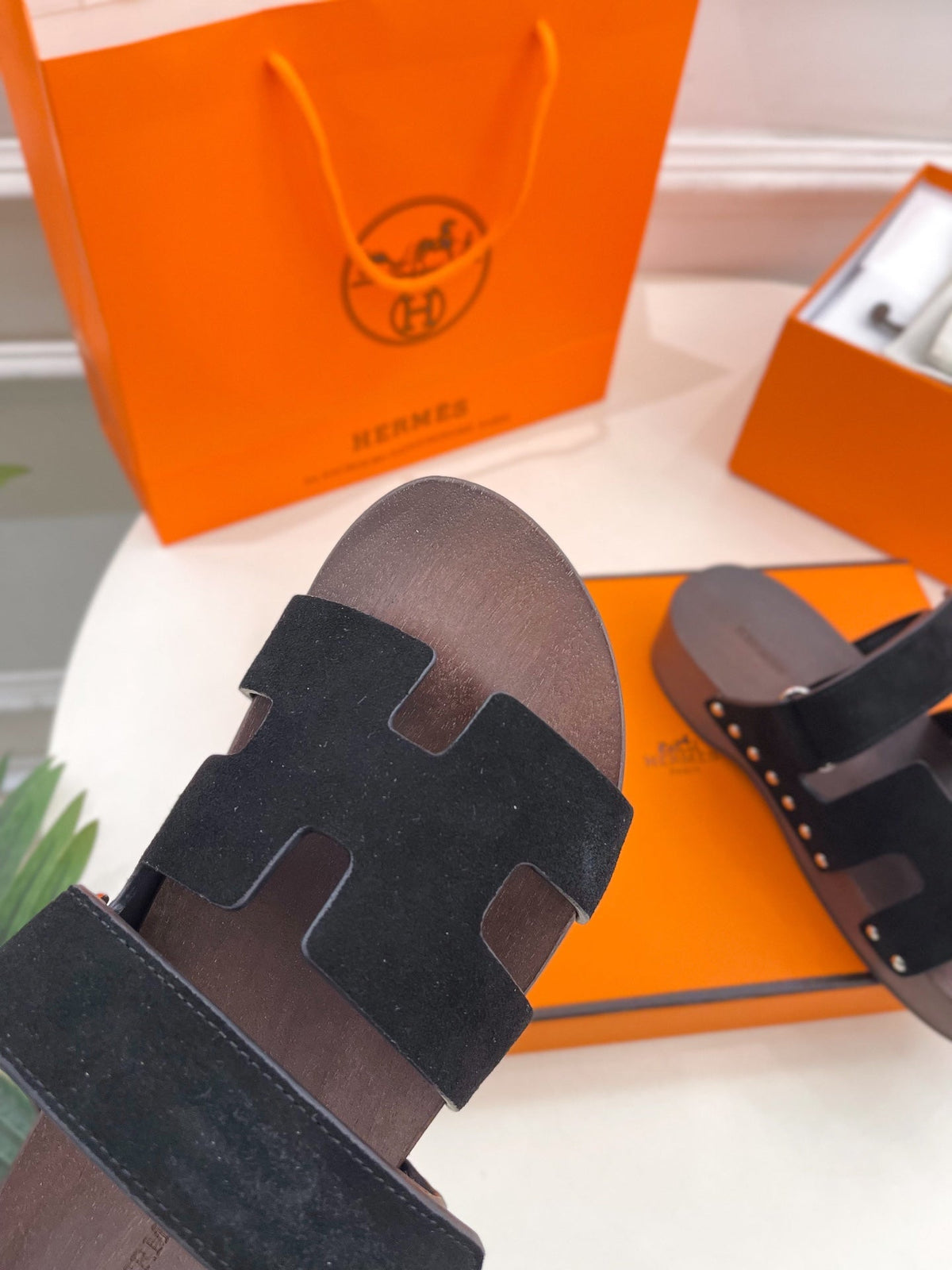 Hermes Kos Clog in Black Suede
